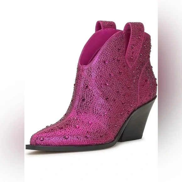 New Jessica Simpson Pink Rhinestone Zadie Ankle Western Cowboy Bootie - Picture 5 of 11